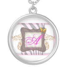 pink and brown decorative initial necklace