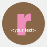 Pink and Brown Monogram - Letter R Round Stickers