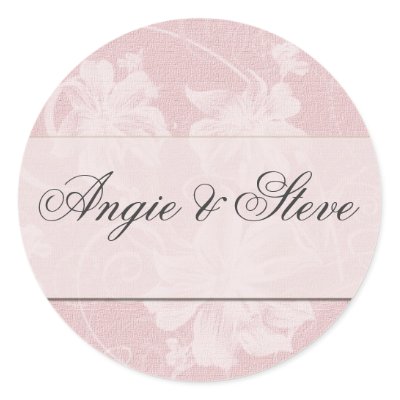 Pink and charcoal grey damask wedding stickers by perfectpostage