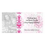 Pink and dark pink boho chic damask custom photo card