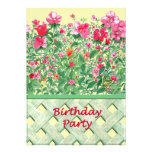 Pink and Green Flower Border Birthday Party Custom Invite