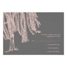 Pink and Grey Willow Tree Wedding RSVP Custom Invitation