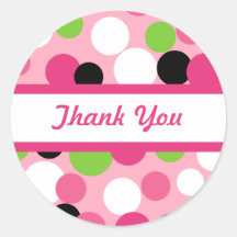 Pink and Lime Polka Dot Thank You Sticker