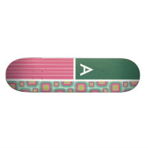 Pink and Mint Retro Pattern Custom Skate Board