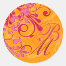 Pink and Orange Abstract Floral Envelope Seal Round Sticker