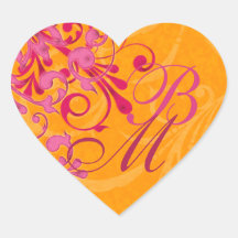 Pink and Orange Abstract Floral Envelope Seal Heart Sticker