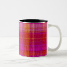 Pink and red tartan mugs