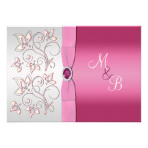 Pink and Silver Monogram Invitation