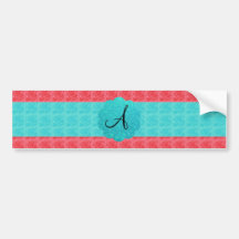 Pink and turquoise roses monogram bumper stickers