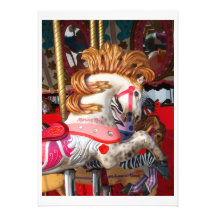 Pink and white carousel horse photograph fair custom invite