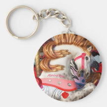 Pink and white carousel horse photograph fair key chains