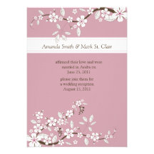 Pink and White Cherry Blossoms Post Wedding Personalised Invites