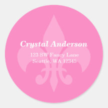 Pink and White Fleur-De-Lis Custom Address Label Round Stickers