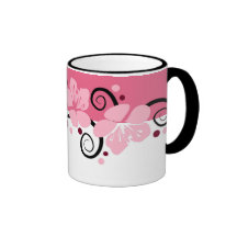 Pink  And White Floral Coffee Mugs