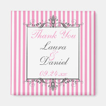 Pink and White Striped Wedding Favour Magnet