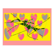 Pink and Yellow Valentines Postcards