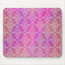 Pink and Yellows Bright Girly Damask Mouse Pad
