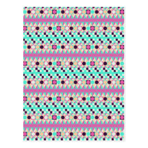 Pink Aqua Geometric Pattern Post Card