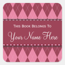 Pink Argyle Name Book Plate Sticker