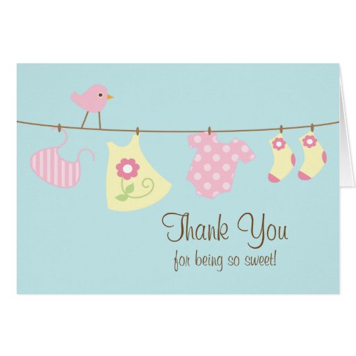 Pink Baby Girl Clothesline Thank You Note Card