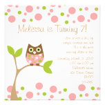 Pink Baby Owl Personalized Invitations