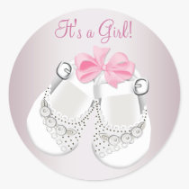 Pink Baby Shoes Pink Baby Shower Stickers stickers