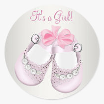 Pink Baby Shoes Pink Baby Shower Stickers stickers