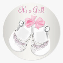 Pink Baby Shoes Pink Baby Shower Stickers stickers