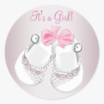 Pink Baby Shoes Pink Baby Shower Stickers stickers