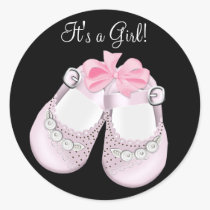 Pink Baby Shoes Pink Black Baby Shower Stickers stickers
