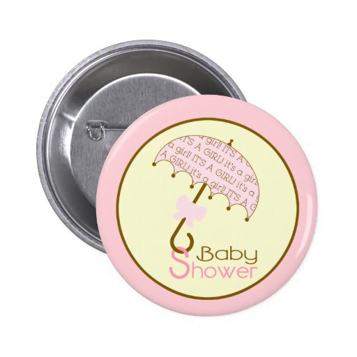 Pink Baby Shower Button - Umbrella