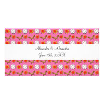 Pink baseball wedding favours custom photo card