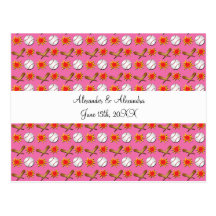 Pink baseball wedding favours postcards
