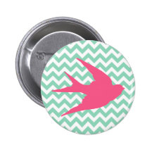 Pink Bird Silhouette on Chevron Stripes