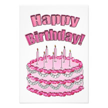 Pink Birthday Cake Party Custom Announcements