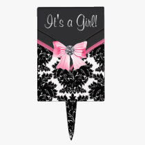 Pink Black Damask Cake Topper cake picks