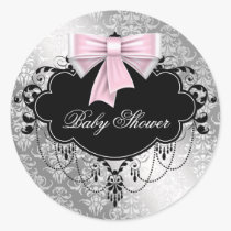 Pink Black Damask Pink Black Baby Shower Sticker stickers