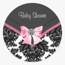 Pink Black Damask Pink Black Baby Shower Sticker stickers