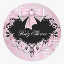 Pink Black Damask Pink Black Baby Shower Sticker stickers