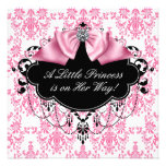 Pink Black Damask Princess Baby Shower Personalised Invitation