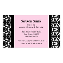 Pink Black Damask Retro Mom Calling Cards Business Card