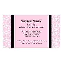 Pink Black Damask Retro Mom Calling Cards Business Cards