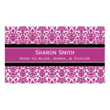 Pink Black Damask Retro Mom Calling Cards Business Cards