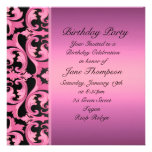 Pink/Black Damask Side Border Birthday Invite
