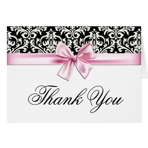 Pink Black Damask Thank You Cards