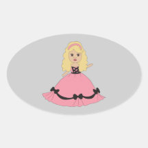 Pink & Black Gown Princess 4 Oval Sticker