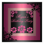 Pink & Black Hibiscus Flower Birthday Invitation