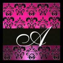 PINK,BLACK,PURPLE DAMASK MONOGRAM ,white, fuchsia invitations
