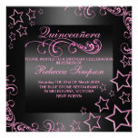 Pink/Black Quinceañera Star & Swirl Invite