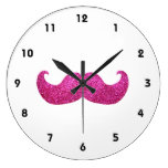 Pink Bling Mustache (Faux Glitter Graphic) Clocks